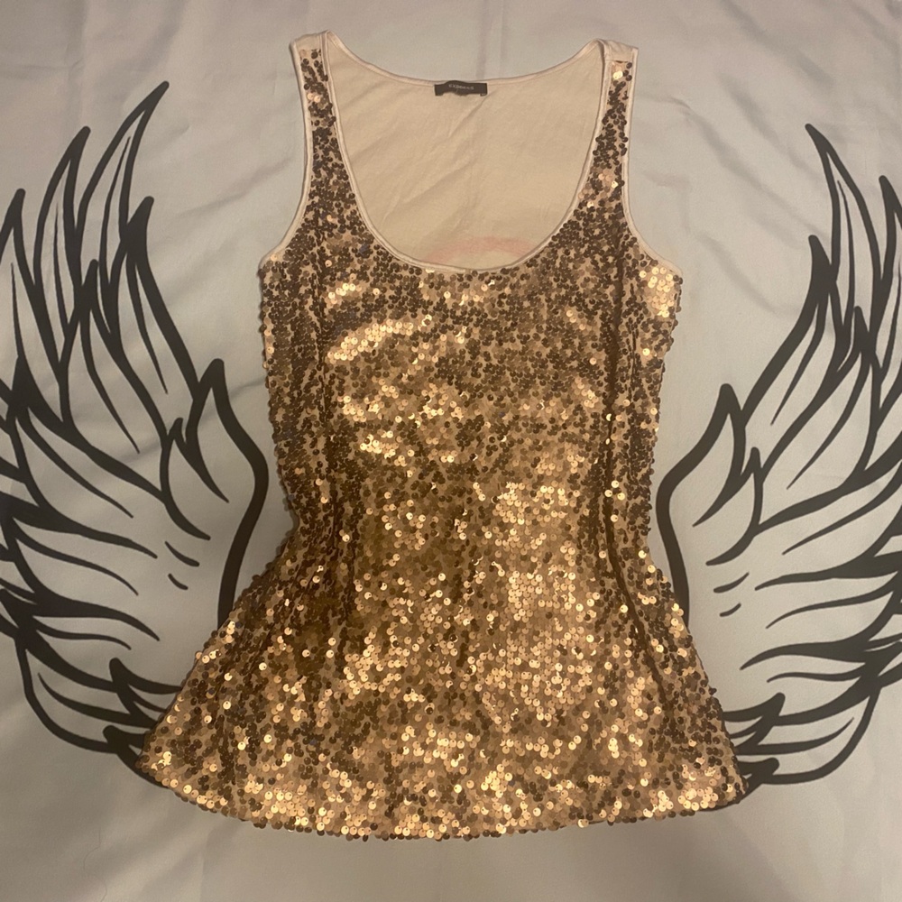 Express Rose Gold Sequin Tank Top